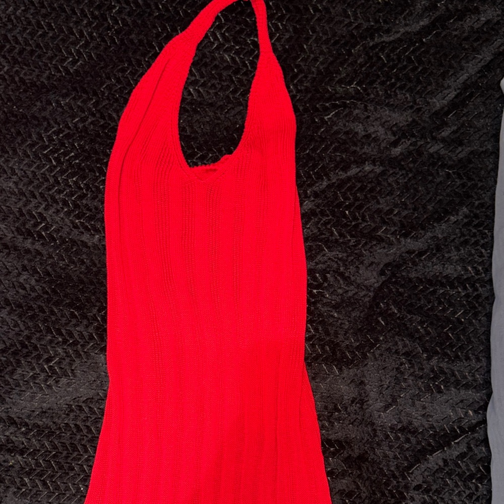 Red Ribbed Halter Bodycon Dress